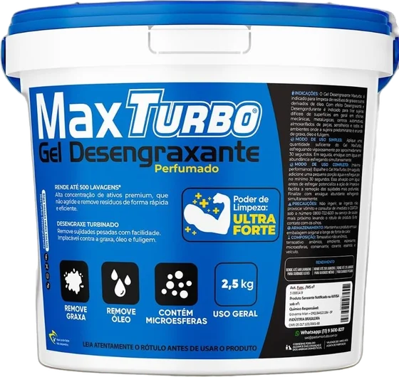 Balde de 2,5 kg do gel desengraxante MaxTurbo Ultra Forte